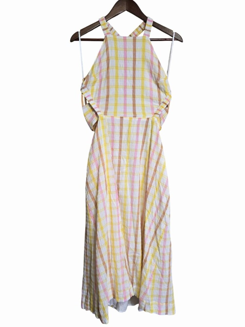 Mable Anthropologie Small Yellow Pink Plaid Sleeveless Halter Sun Dress